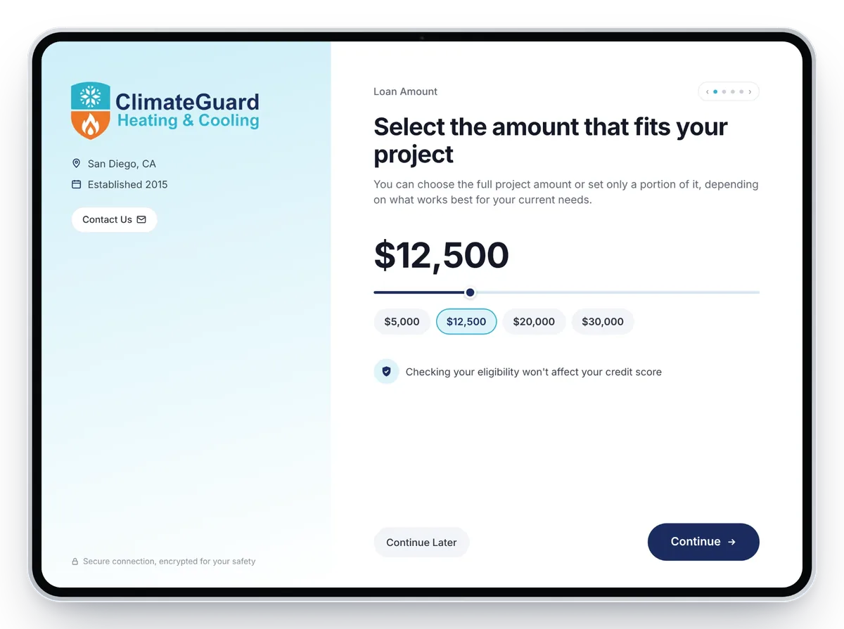 Customer financing application on an iPad