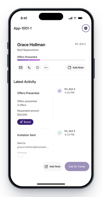 Application detail with latest activity on a phone
